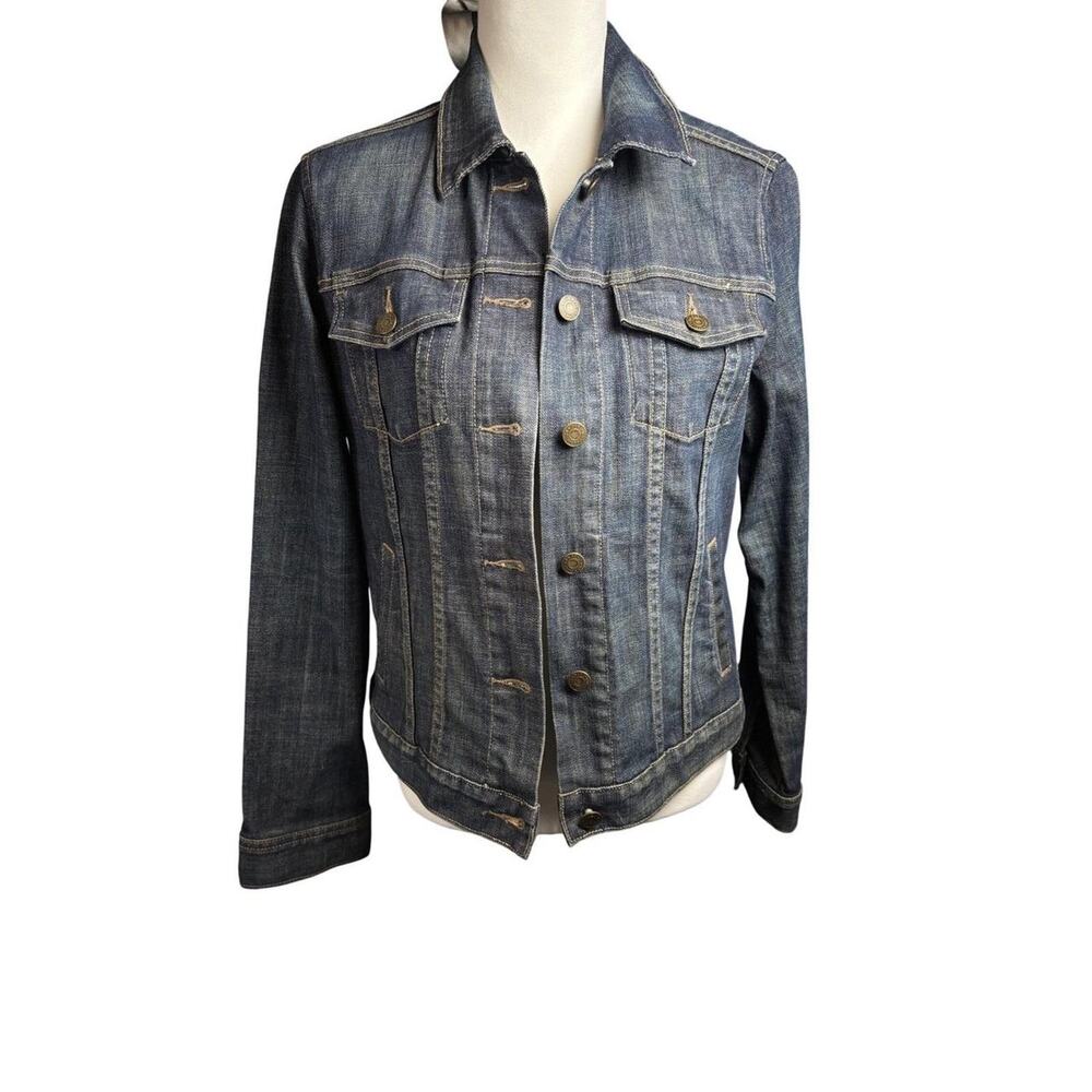 Gap Jeans Limited Edition Y2K Denim‎ Moto Jacket Dark Wash Blue Women's M